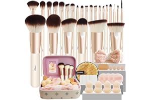 ALLFYL Kit de 49 Pinceaux Maquillages Professionnels Premium avec Pinceau Fond de Teint - Set Complet de Pinceaux Maquillage pour Contour, Fards & Poudre - Écrin Cuir avec Miroir - Idée Parfaite