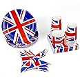 46pcs Union Jack Party Set - Napkins/Cups/Plates/Table Cover - VE Day 80th Anniversary Decorations - UK Flag Disposables -Tableware Party Supplies - Great Britain Street Events