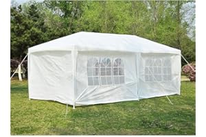 MCC DIRECT Event Gazebo with 4 Side Panels, Outdoor Waterproof Party Tent Marquee with Coated Steel Frame (White, 3X6M)