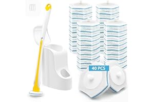 JEHONN Pulisci Water Usa e Getta, Scopino WC con Spugnette Monouso Montaggio a Parete Manico Lungo con 40 Ricariche Cleaner(Giallo)