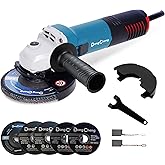 DongCheng Angle Grinder 800W, 125mm, 11,800rpm | Quick release, auxiliary handle, 6 discs included (roughing, cup, cutting).