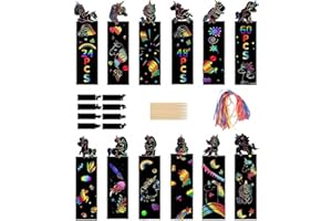 PBAHAUP Kratzbilder Für Kinder, 20 Stück Scratch Painting mit 10 Stück Holzstiften 20 Stück Bändern, Einhorn Regenbogen Kratzbilder Lesezeichen, für Jungen Mädchen Ostern DIY Basteln Party, Mehrfarbig