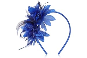 MWOOT Bandeau Plumes de Fleur Artificielle, Années 1920 Fascinateur pour Femmes, Vintage Serre Tete Bleu, Accessoires Cheveux pour Cocktail Mariage Goûter Décoration