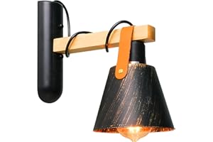 CIBITA Applique da Parete Interno, Lampada da Parete Vintage in Legno, Lampada da Muro con Plastica Paralume per Soggiorno, Corridoio, Camera da Letto, Bar, E27 (Senza Lampadina)