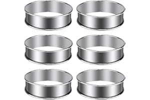 Meetory Anello Microforato Crostata Stampo Rotondo Forato 8cm, 6 Pezzi Coppa Pasta di Acciaio Anello da Torta Dessert Anelli da Forno Anello da Crostata Tondi in Acciaio Inox Argento (8 x 2,5 cm)