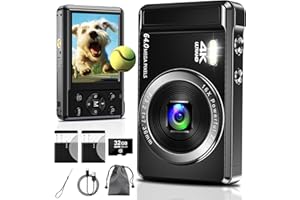 TOIAUAHA Digital Camera 4K Photo Camera 64MP - with 32GB Memory Card Digital Camera16X Digital Zoom Simple Portable Camera and Rechargeable 2 1200mAh Batteries for Kids Teenagers Seniors Beginners