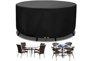 Funshot Gartentisch Abdeckung wasserdichte Rund,420D Oxford Gewebe Gartentisch Abdeckplane Winddicht,UV Beständiges,Gartenmöbel Abdeckung für Möbelsets,Ø 130x70 cm