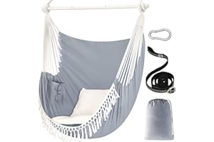 Chihee Sièges Suspendus 150 x 120 cm Fauteuil hamac Poids Maximal 227 kg Balançoire Suspendue Confortable et Large 2 Coussins Barre d'écartement en métal avec rainures antidérapantes Poche latérale
