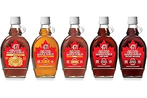 47 North TO THE POWER OF FIVE, Jarabe de arce orgánico canadiense; SINGLE SOURCE: 1x Golden, 1x Amber, 1x Dark, 1x Very Dark & 1x SINGLE PRESS Amber; 5x250g!
