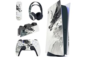 PlayVital Skin für ps5 Konsole Regular Edition,Aufkleber Vinyl-Skin Stickers Schutzfolie Folie für PS5 Konsole,Controller,Ladestation, Headset,Medienfernbedienung-Tintengeistdrache