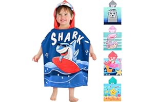 VOBUKE Kids Poncho Hooded Towels, Children Hooded Swimming Towels Bathrobe Microfiber Ultra Soft and Extra Large Changing Robe Surfing Towel for Girls Boys Toddler 0-7 Years Old (Shark)