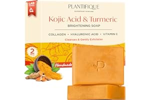 PLANTIFIQUE Turmeric & Kojic Acid Soap | Savon Visage et Corps au Curcuma | Skincare Coréenne Anti Tache Antiseptique Femme Homme | Savon Éclaircissant Peau Noir Rapide Efficace | 2 Barres
