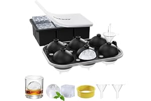 Ankway 2er Set Große Eiswürfelform Silikon, 5cm 6 Fach Eiswürfelbehälter Silikon mit Trichter, Eiswürfelform Kugel, BPA Frei Ice Cube Tray für Whisky Cocktails Saft Schokolade Süßigkeiten
