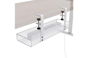 Uchwyt na kable do biurka – zaciskany, dla porządku w miejscu pracy – montaż bez narzędzi w 4 kierunkach – pozwala na przechowywanie kabli (M, biały, design siateczki, organizer kabli) KD Essentials