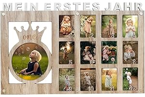 RunFar shop Marco de madera para seguimiento del primer año de vida de un bebé, 12 meses, corona