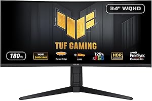 Asus TUF Gaming VG34VQL3A - Ecran PC Esport Gaming incurvé 34" WQHD (3440 x 1440, 180Hz, 1500R, Extreme Low Motion Blur, Freesync Premium Pro, 1ms GTG, DisplayHDR 400, DisplayWidget Center)