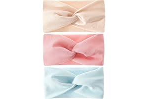 KGDUYC 3pcs diadema niña，lazos pelo ，cinta pelo niña，Niñas Diademas Estirable Nylon Diademas Hechas a Mano Cabello Accesorios para Neonatal Lactante Niño Pequeño Niños (beige+rosa+azul)