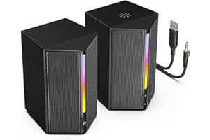FIFINE RGB Gaming Speaker for Computer,Monitor,USB PC Wired Speakers with 3.5mm Aux Audio Cable,Volume Control for Laptop Desktop Projector -Ampligame A20