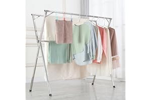 IBVIVIC Wäscheständer Klappbar Standtrockner Kleiderständer 130-200cm (Ausziehbarer) mit 20 winddichten PP-Haken, Keine Montage Erforderlich, Platzsparend, für Zuhause, aus Edelstahl, Silber