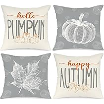 Benjia 4er Set Herbst Kissenbezüge 40x40 Cm - Ahornblatt & Kürbis Design