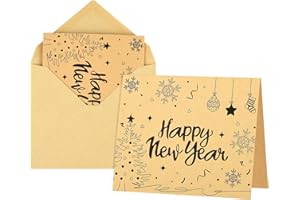 Morcheiong Lot de 36 cartes de vœux Happy New Year avec enveloppes et autocollants - Cartes de vacances vierges à l'intérieur - Style classique
