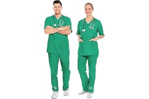 AIESI® Divisa Sanitaria Uomo Donna in Cotone 100% sanforizzato Pantaloni e Casacca Scollo a V, Taglia M Verde OSPEDALIERO