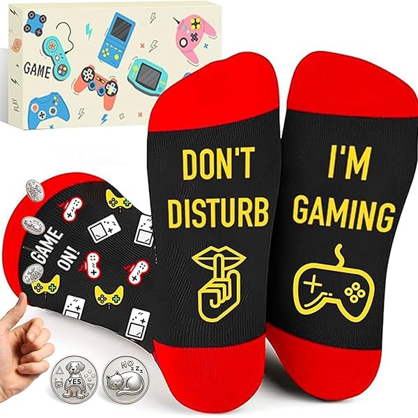 Sokken voor Heren en Dames Grappig Cadeau Antislip katoenen Sokken, Gamersokken met Do Not Disturb, I AM BUSY Gaming, Cadeau voor Kerstmis ( Zwart-2