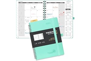 POPRUN Monthly Planner 2024-2025 with Tabs 22x16.5cm (18-Month: Jan'24 - Jun'25) Month to View only Diary A5, Spiral PU Leather Softcover, Sunday Start (Mint Green)