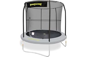 Jumpking 8ft / 10ft / Round Tyro Trampoline With Safety Enclosure Net ❘ Outdoor Trampoline For Adults & Kids With Polyethylene Surround Pad & UV Protected Safety Net For Safe Bouncing