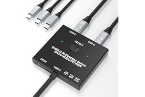 ARLEEDYN 8K USB C Switch, USB C Switch für 2 PC bidirektional, USB-C-KVM-Umschalter mit kabelgebundener Fernbedienung & 2 USB-C-Kabeln, für 100W Aufladen+10Gbps Daten+Videoübertragung, 8K@60Hz/4K@144Hz