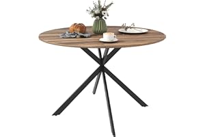 HOMCOM Mesa de Comedor Redonda para 4 Personas Mesa de Cocina Industrial con Estructura de Acero Ø120x75 cm Marrón Oscuro