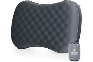 HIKENTURE Nadmuchiwana poduszka, poduszka kempingowa, ergonomiczna poduszka pod kark z pianki, poduszka pod głowę, poduszka kempingowa, poduszka podróżna, do użytku na zewnątrz, na plażę, do namiotu