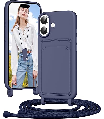 Vauki Cover con Cordino per iPhone 14 Pro, Carina Motivo Cuore Custodia con Collana, Antiurto Ultra Silicone TPU Morbida e Sottile Catena per Cellulare Case per iPhone 14Pro 6.7, Nero
