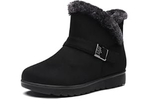 Vunavueya Chaussures Bottes D'Hiver en Cuir Femmes Courte Bottines Mode de Neige avec Doublure Chaud Fourrure 35-41.5