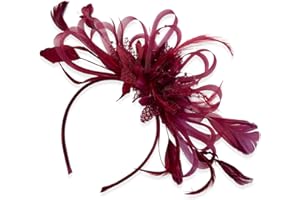 Caprilite Hoopmix Crinoline Flower Headband Fascinator for Women Wedding Ascot Races (Burgundy Dark Red)