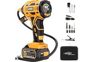AUTDER Compresseur d'air portable, Gonfleur de pneus sans fil 180 PSI avec Deux Sources d'alimentation, Batterie 21V / 12V DC, Manomètre numérique, Arrêt automatique (Jaune-Noir)