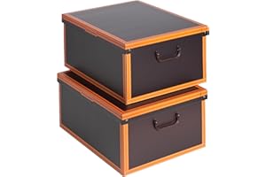 Lavatelli Set 2 pezzi Scatole armadio in cartone, organizer per vestiti e biancheria, per cambio stagione, Cuoio 50x40xh25 cm