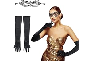 LAMEK 2 Pcs Máscara de Encaje Negro Máscara de Mascarada Veneciano Antifaz Sexy Eye Mask Guantes Elegantes de Retro Accesorios de Disfraces para Mujeres Carnaval Baile Halloween Fiestas Cosplay