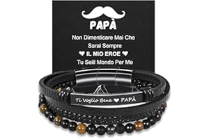TERRISHE Regali San Valentino per Lui Uomo Mariti Fidanzati Papà, Bracciale Uomo in Pelle e Intrecciato con Chiusura Magnetica in Acciaio Inox, Regalo di compleanno e Festa del Papà per Uomo
