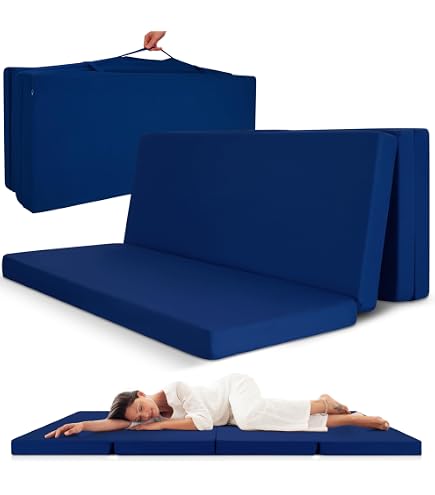 Matelas Futon Japonais Pliable - Pour Sol, Camping Ou Invité, Avec Sac De Transport, Bleu 90x200 Cm - 13