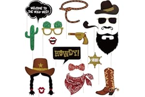 BESTOYARD West Photo Booth Cowboy Decoration Accessories with Bamboo Sticks Funny Party Decoration Supplies Pack of 18