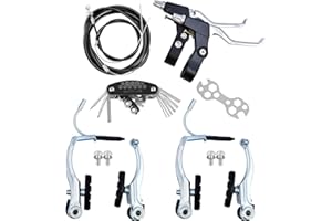 Hmseng 2 Pairs Bike Brakes, Universal Complete V Bike Brakes Set, Mountain Bike Replacement for Most Bicycle,Road Bike Brakes Cables with Front Back Wheels and Bike Brake Levers-Dark Black