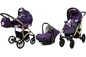 BabyLux® Carrito de Bebé Sistema de Viaje Set 3 en 1 - Largo - incl. Capazo, Silla de Paseo, Silla Coche - Cochecito - con Bolso cambiador, Cubierta para la lluvia, Mosquitera etc.