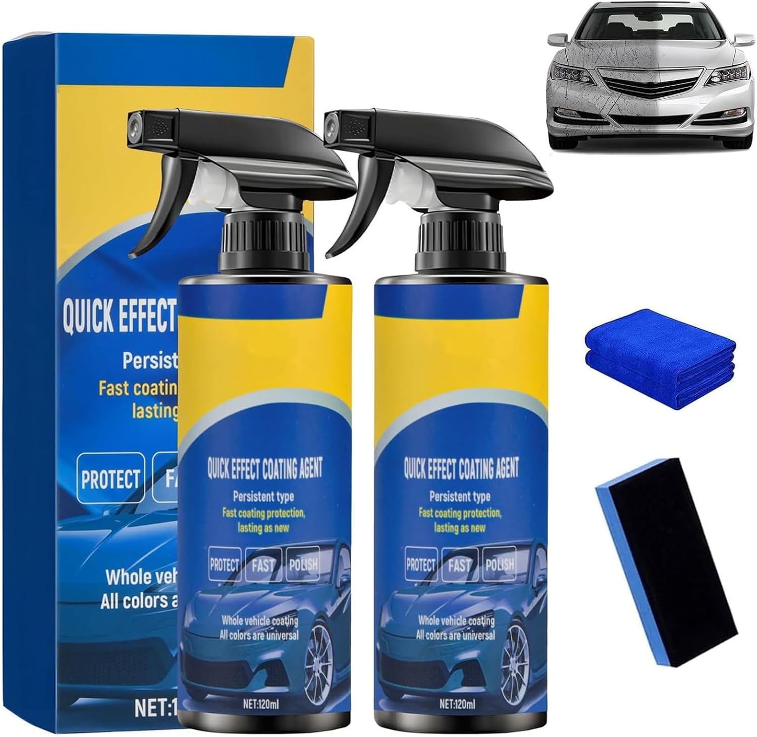 2PCS Sopami Car Coating Spray, Advanced Quick Effect Coating Agent for Cars, Multi Functional Car Coatings Spray for Shine and Protection, Long-Lasting Improves Clarity and Visibility (2pcs*120ml)
