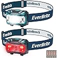 EverBrite Head Torch Battery Powered, LED Lightweight Headlamp with 5 Lighting Modes, Super Bright Headlight for Kids and Adults Camping, Running, Cycling, Fishing, Hiking, Reading (2 Pack, Blue)