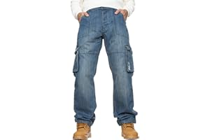 BRAND KRUZE Kruze Mens Designer Combat Trousers Casual Cargo Jeans Work Pants All Waist Sizes, Blue, 32 inches