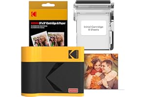 KODAK Mini 3 ERA 4PASS Portable Photo Printer (3x3 inches), Initial 8 Sheets + 60 Sheet Pack Bundle, Yellow