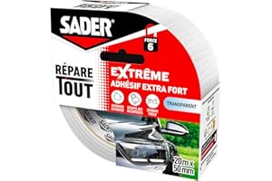 Sader Repare Tout Extrême Transparent – Adhésif Extra Fort – Hautes Performances – Intérieur & Exterieur – Toutes Surfaces – Facile à Découper – 20m x 50mm