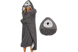 UMIPUBO Wearable koc z kapturem, sweter z kapturem, koc do oglądania telewizji, ciepły i przytulny, ponadwymiarowy koc z kapturem, peleryna, słodki koc zwierzęcy, wełniany koc polarowy, Szara koala