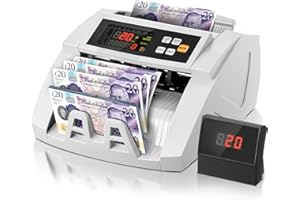 FOHERE Money Counter Machine, Professional Bill Counter with UV/MG/IR/DD Counterfeit Detection, 1100 Banknotes/Minute, LCD Display, Value & Batch Cash Counting Modes for Shops, Banks and Restaurants